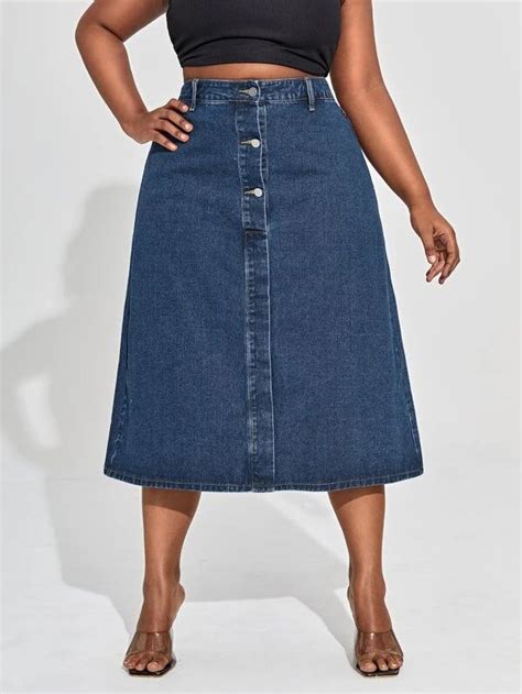 Plus Button Front Denim Skirt Denim Skirt Button Front Denim Button