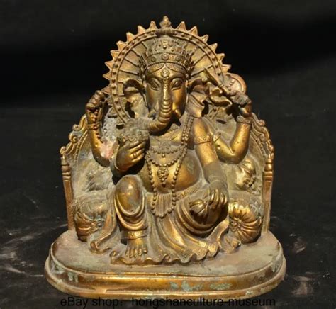 Old Tibet Temple Bronze Guru Ganesh Lord Ganesha Elephant God