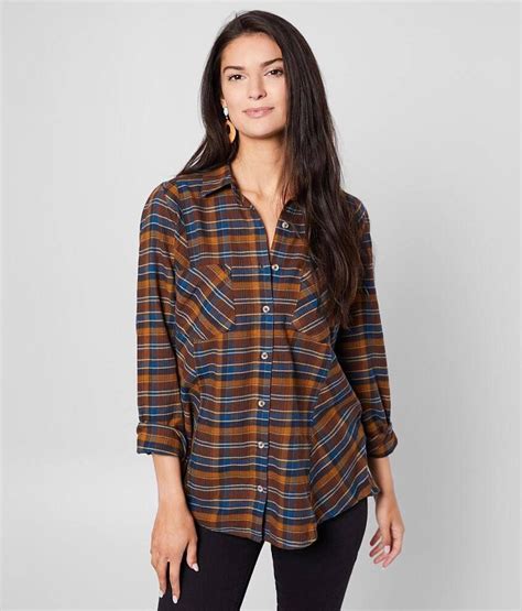 Daytrip Flannel Shirt Womens Shirts Blouses In Brown Multi Buckle