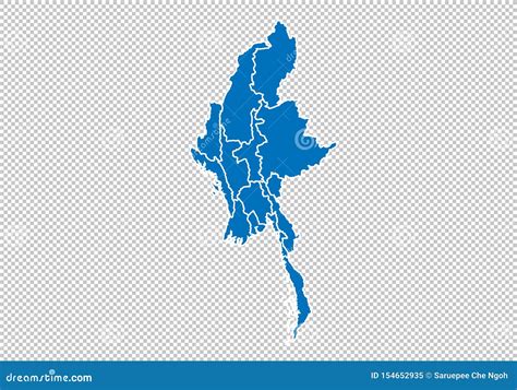 Myanmar Kaart Hoog Gedetailleerde Blauwe Kaart Met Provincies