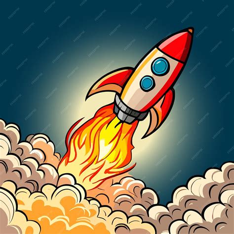 Premium Vector | Cartoon drawing of a rocket with flame and smoke from ...