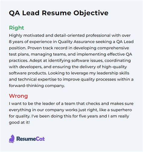 Top 17 QA Lead Resume Objective Examples ResumeCat