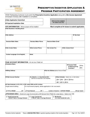 Fillable Online Sfenvironment Prescriptive Incentive Application