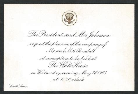 Lbj White House Invitation Capitol Coin And Stamp Political