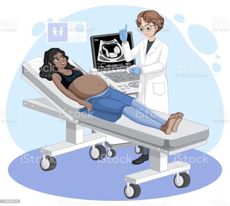 Doctor Doing Ultrasound Scan For Pregnant Woman Stock Illustration