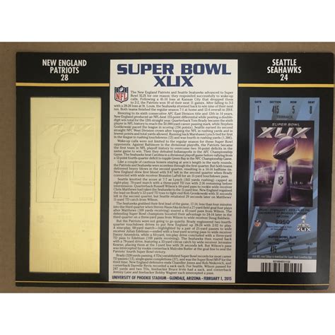 Super Bowl XLIX Commemorative Score Card With 22kt Gold Ticket