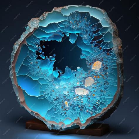 Premium Photo A Close Up Of A Blue Glass Sculpture On A Wooden Stand Generative Ai