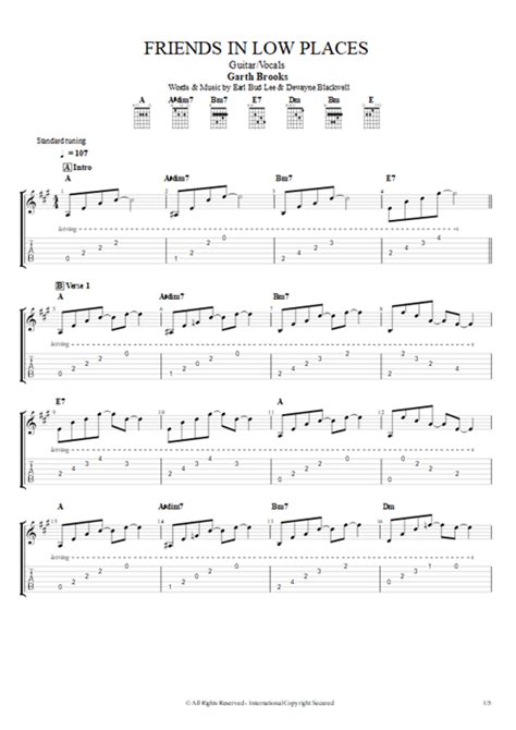 Tablature Friends In Low Places De Garth Brooks Guitar Pro Guitare