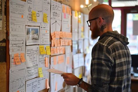 Premium Photo A Man Standing In Front Of A Wall Covered In Sticky Notes