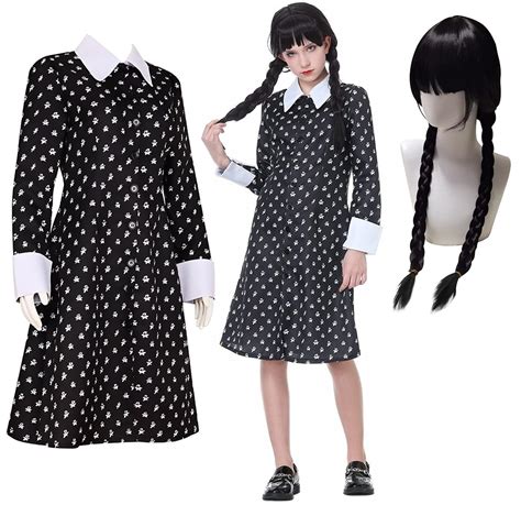 Strój Sukienka Wednesday Addams Cosplay 146 152 Peruka Hopki