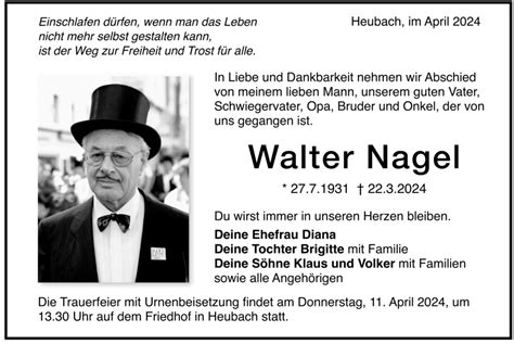 Traueranzeigen Von Walter Nagel Trauer De