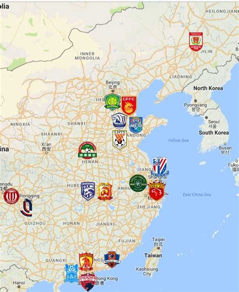 Chinese Super League Map | Clubs | Logos - Sport League Maps