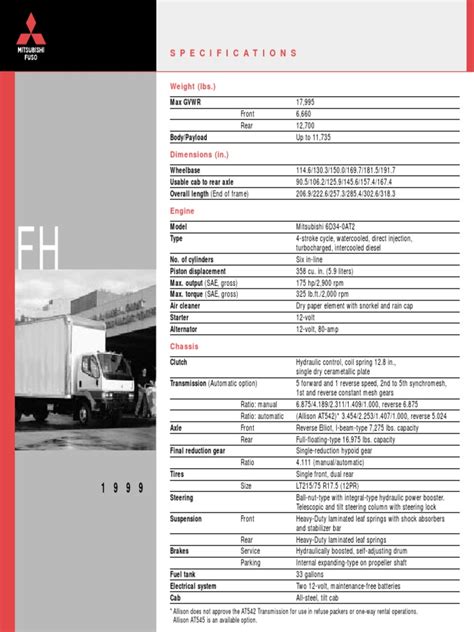 1999 Mitsubishi Fuso FH Specs | PDF