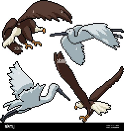 Pixel Art Set Aislado Garceta Volando Imagen Vector De Stock Alamy