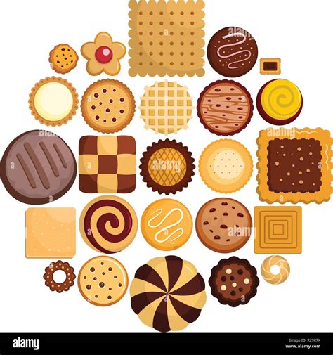 Cookies Biscuit Icons Set Flat Illustration Of Cookies Biscuit