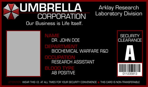 umbrella corporation id card template  apollolv  deviantart