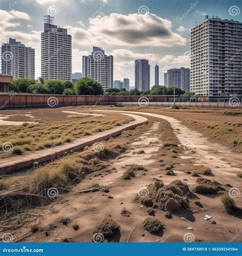 Dry Land in the City. Lack of Rain Due To Global Warming Stock