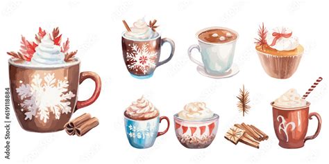 Watercolor Christmas Hot Cocoa Clipart For Graphic Resources Stock Vector Adobe Stock
