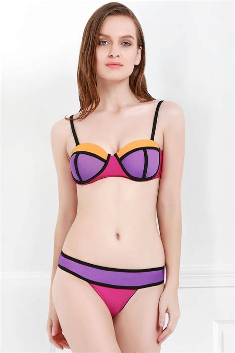 Off Sexy Style Spaghetti Strap Color Block Bikini Set For