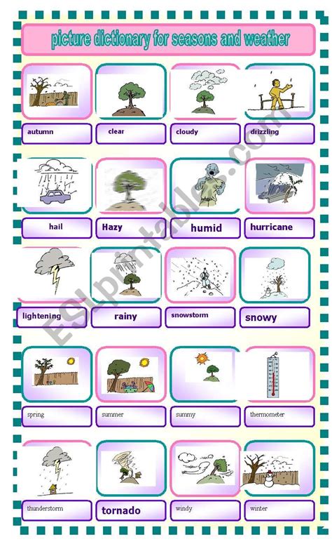 Picture Dictionary For Seasons And Weather Esl Worksheet By Zeng