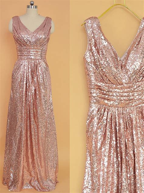 Sequin Bridesmaid Dress Rose Gold Long Sequins Prom Dresses Floor Length Bridesmaid Dresses