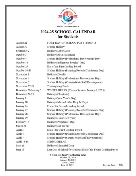 Loudoun County Public Schools Calendar 2024-2025 [PDF]