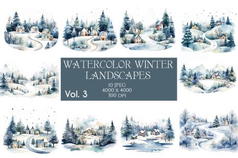 Watercolor Winter Landscapes Vol.3 on Yellow Images Creative Store - 128188