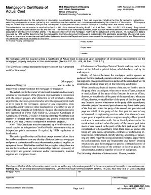 Fillable Online Portal Hud Mortgagor S Certificate Of Actual Cost