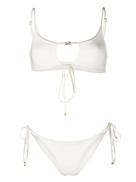 Blumarine Logo Embellished Cut Out Bikini In White Modesens