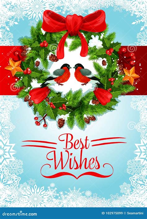 Christmas Wreath Greeting Card Of New Year Holiday Stock Vector