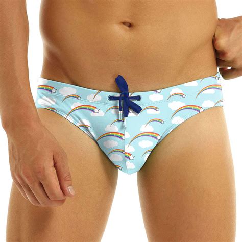 Men Pride Shooting Star Bikini Rainbow Swim Briefs Swimwear Sexy Low Rise Quick Dry Surf