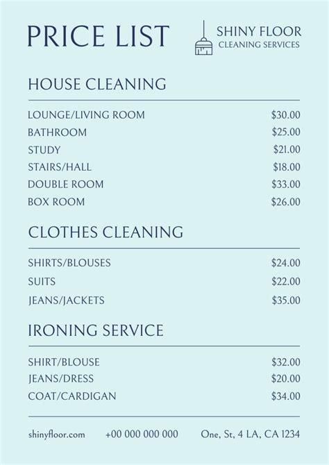 Design This Minimalist Shiny Floor Cleaning Services Price List Layout