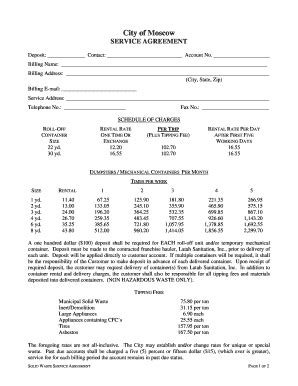 Fillable Online Solid Waste Service Agreement Application City Of