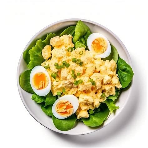 Premium Ai Image A Bowl Of Egg Salad Sits On A White Table