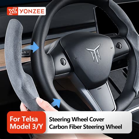 Yonzee Tesla Steering Wheel Cover Carbon Fiber Leather Anti Fur Sport