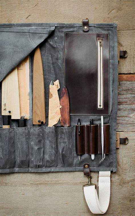 Waxed Canvas And Leather Chef Knife Roll Knife Bag The Proper Etsy