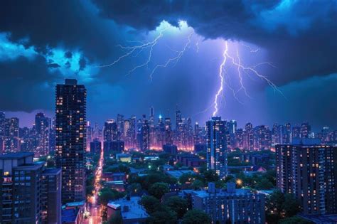 Premium Photo Lightning Storm Over A City Skyline With Bolts Of