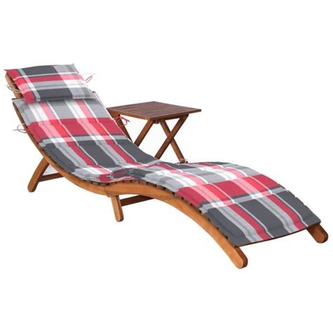 Zhi Chaise Longue De Jardin Avec Table Et Coussin Bois D Acacia