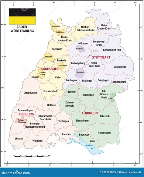 Baden Wuerttemberg State Outline Administrative and Political Map with ...