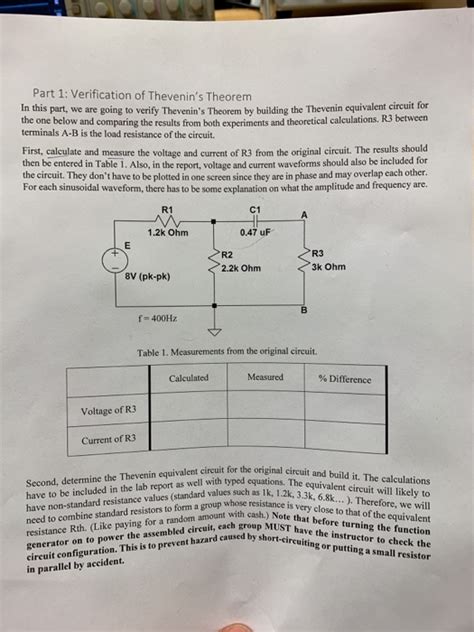 Solved Part Verification Of Thevenin S Theorem In This Chegg