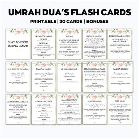 Floral Umrah Dua Printable Umrah Blue Dua Cards Umrah Guide