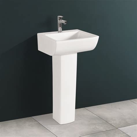 Kemjo Ceramic White Pedestal Wash Basin 16 73 X 15 74 X 33 46 Inch