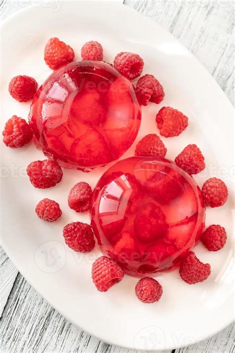 Raspberry gelatin dessert 16696223 Stock Photo at Vecteezy