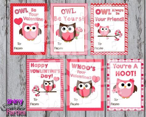 Owl Valentines Day Cards With Owls On Them And Hearts In The Middle