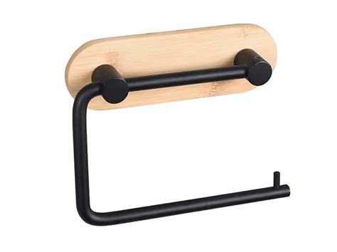 Bisk Umbra Wall Hung Toilet Roll Holder Black And Bamboo Lavamt