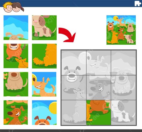 Jigsaw Puzzle Game With Dogs Animal Characters Pastime Pets Vector ...