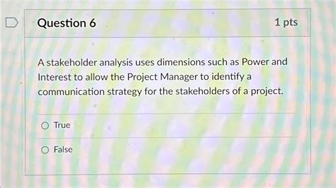 Solved Question 61ptsA Stakeholder Analysis Uses Dimensions Chegg