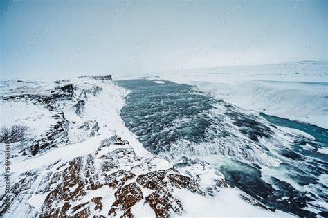 Gullfoss waterfall view and winter Lanscape picture in the winter ...