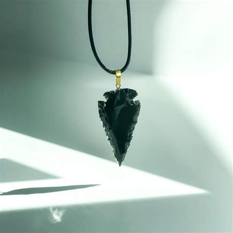 Black Obsidian Pendant Black Obsidian Arrowhead Necklace