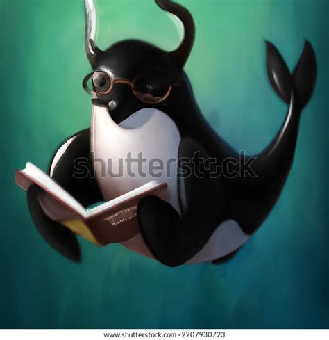 Orca Librarian Killer Whale Reading Book Stock Illustration